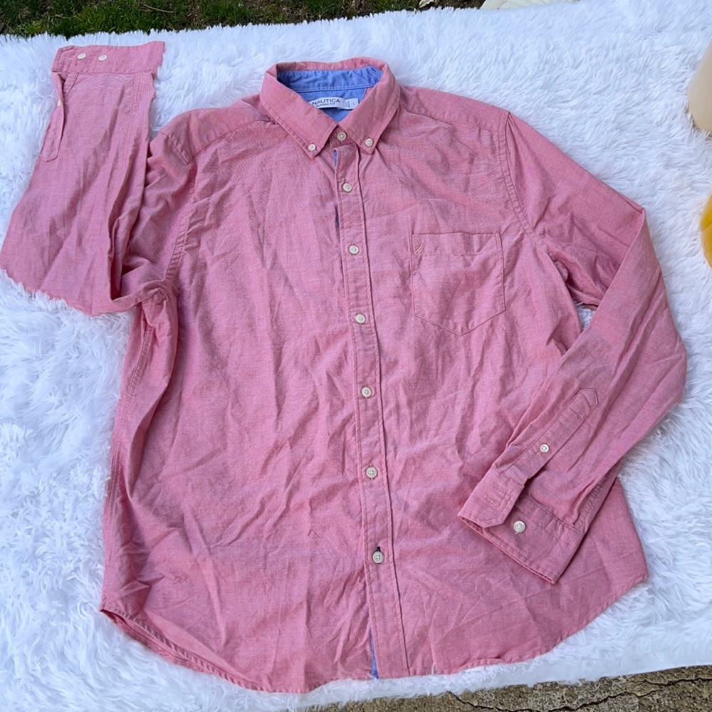 Nautica brand long sleeve button down shirt Size L.